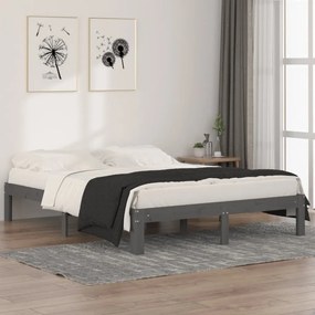 Estrutura de cama king 150x200 cm madeira maciça cinza