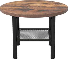 Mesa de Centro Redonda, 60 x 60 x 42 cm, Arrumação em 2 Níveis, Castanho+Preto