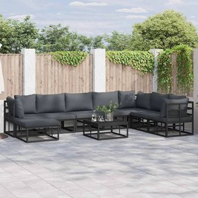Conjunto de Sofá de Jardim com almofada 8 pcs Preto Alumínio