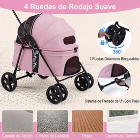 Carrinho para Animais de Estimação, 80 x 57 x 100 cm, Dobrável, Rosa