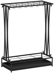 HOMCOM Suporte para Guarda-Chuva Moderno Retangular com 24 Ganchos 21 Espaços e Bandeja Recolhedora de Gotas 50x24x68 cm Preto
