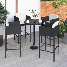 vidaXL Bancos de bar com almofadões 4 pcs vime PE preto