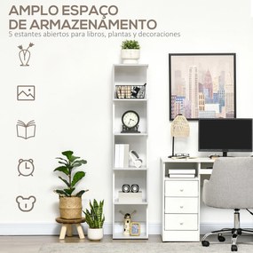 Estante de Livros em Forma de S Estante com 5 Prateleiras Abertas para Escritório Anti-Tombo 33x28x161cm Branco e Cinza Claro