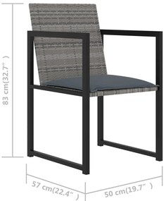 7 pcs conjunto jantar exterior com almofadões vime PE cinzento