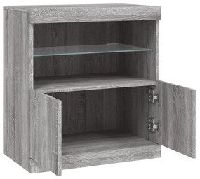 Aparador com luzes LED 60,5x37x67 cm cinzento sonoma