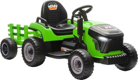 AIYAPLAY Trator Elétrico para Crianças com Reboque Desmontável Bateria 12V Velocidade 3-5 km/h Controle Remoto 2,4G 139x58x55 cm Verde | Aosom Portugal