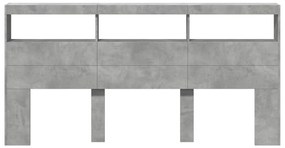 Armário de cabeceira c/ luzes LED 200x17x102cm cinzento cimento