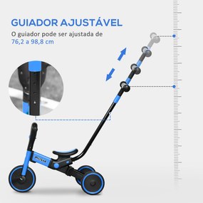 Triciclo Infantil 4 em 1 Triciclo Evolutivo para Crianças acima de 18 Meses com Guiador Ajustável e Desmontável Estrutura de Liga de Alumínio Carga Má