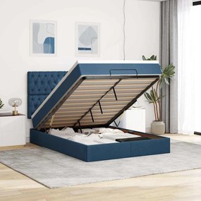 Estrutura de cama otomana com colchão tecido azul 140x200cm