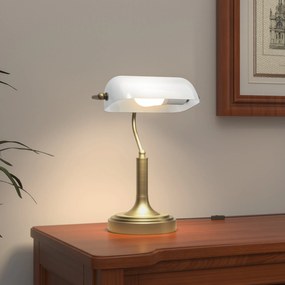 Candeeiro de Mesa Banqueiro Candeeiro de Mesa Vintage E27 com Ecrã Orientável a 45° 26,8x22x39,5 cm Branco
