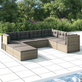 vidaXL 8 pcs conjunto lounge de jardim c/ almofadões vime PE cinzento