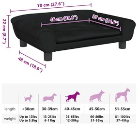 Cama para cães 70x48x22 cm veludo preto