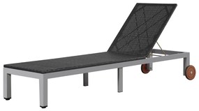vidaXL Espreguiçadeira com rodas vime PE preto