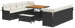 Conjunto de Sofá de Jardim vidaXL 11 Peças com Almofadas Pretas em Rat