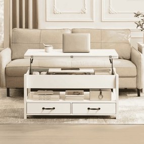 Mesa de centro com altura ajustável 50 x 100 x 49,1 cm/64,1 cm, gavetas e compartimentos Branca