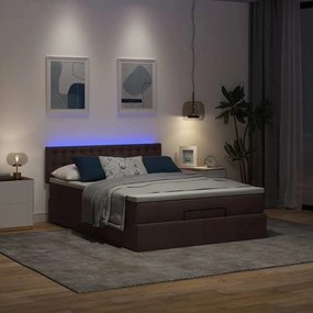 Estrutura cama otomana colchão 140x200cm tecido castanho escuro