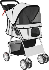 PawHut Carrinho de Passeio para Animais de Estimação Dobrável com Cesta de Armazenamento e Travão 77x44x102 cm Cinza | Aosom Portugal