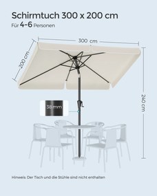 Guarda-sol de jardim 300 x 200 cm retangular sem base bege