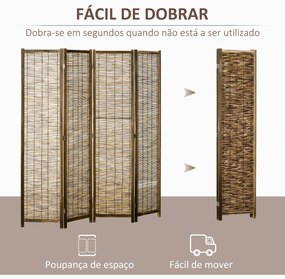 Biombo de 4 Painéis Separador de Ambientes Dobrável 160x1,8x170 cm Divisor de Ambientes de Madeira e Caniço Madeira