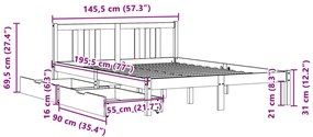 Cama sem colchão 140x190 cm madeira de pinho maciça