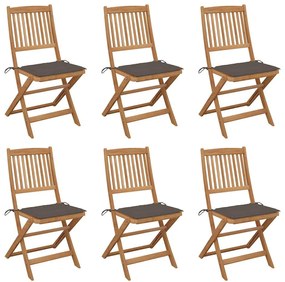 vidaXL Cadeiras de jardim dobráveis c/ almofadões 6 pcs acácia maciça