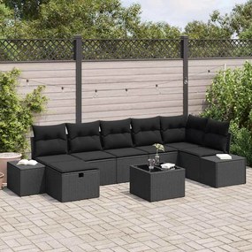 vidaXL Conjunto de Sofá de Jardim de 8 Peças com Almofadas Pretas de Rattan Sintético