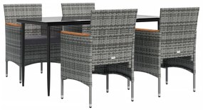 5 pcs conjunto de jantar jardim com almofadões cinzento/preto