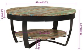 Mesa de centro 65x32 cm madeira reciclada maciça