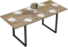 Mesa de jantar retangular extensível com extensão de 140 a 180 cm para 6 a 8 pessoas (CADEIRAS NÃO INCLUIDAS), com efeito de madeira natural, preto