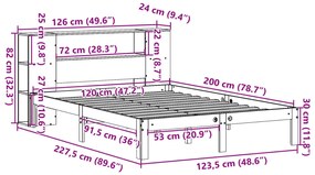 Cama com estante sem colchão 120x200 cm pinho maciço branco