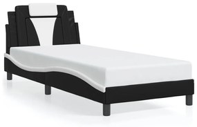 Estrutura cama c/ luz LED 90x190 cm couro artif. preto/branco