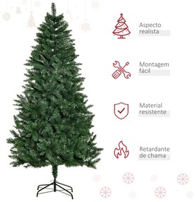 Árvore de Natal Artificial 180cm Ignífuga com 724 Ramas com 2 Tipos de Pontas de PVC e Base de Aço Decoração de Natal para Interiores Verde