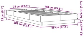 Estrutura de cama 75x190cm derivados de madeira carvalho sonoma