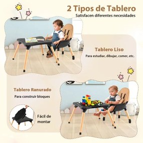 Cadeira refeição para bebés e crianças, conversível 6 em 1 tabuleiro removível café e preto