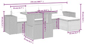 6 pcs conjunto sofás de jardim c/ almofadões vime PE preto