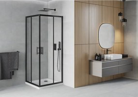 Mexen Rio cabine de duche quadrada 90 x 90 cm, transparente, preta + base de duche Flat, branca - 860-090-090-70-00-4010B