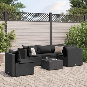 vidaXL 6 pcs conjunto lounge de jardim c/ almofadões vime PE preto