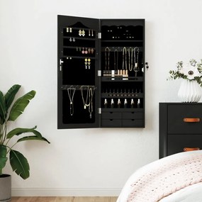 vidaXL Móvel para joias de parede espelhado 37,5x10x90 cm preto