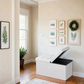 Banco dobrável com espaço de arrumação 38 x 76 x 38 cm branco