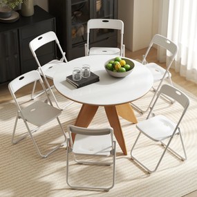 Conjunto de 6 Cadeiras Dobráveis com (MESA NÃO INCLUIDA) Encosto Curvo Assento Côncavo com Ventilação 48,5x47x75 cm Branco