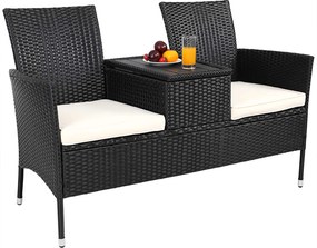 Banco de 2 lugares com mesa integrada em polirrattan 143 x 64 x 87 cm Preto