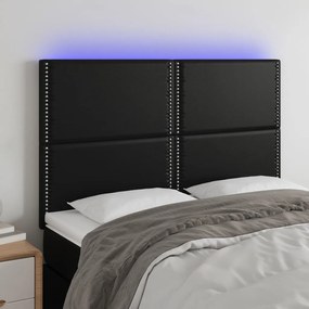 Cabeceira cama c/ LED couro artificial 144x5x118/128 cm preto