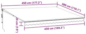 Toldo retrátil 4,5x3 m tecido e alumínio antracite e branco