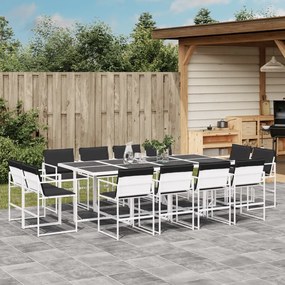 vidaXL 13 pcs conj. de jantar p/ jardim c/ almofadões textilene branco