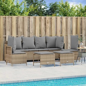 5 pcs conjunto de sofás p/ jardim com almofadões vime PE bege