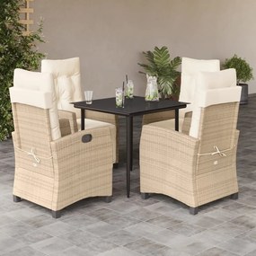 vidaXL 5 pcs conjunto de jantar p/ jardim com almofadões vime PE bege