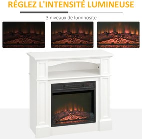 Lareira elétrica 80,5 x 32,3 x 80,5 cm com efeito de chamas LED e luminosidade regulável, com comando à distância - 1800 W - branca