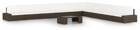 vidaXL 11 pcs conjunto lounge p/ jardim c/ almofadões vime PE castanho