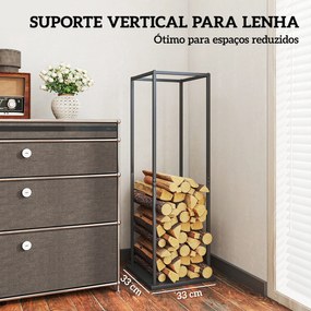 Suporte para Lenha Metálico para Lareira com Base Elevada Capacidade de 100 kg 33x33x110 cm Preto