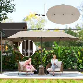 Guarda-sol duplo retangular de jardim, 4,6 m x 2,7 m x 2,4 m, com manivela para abrir e fechar, lona de 180 g/m², cor cáqui